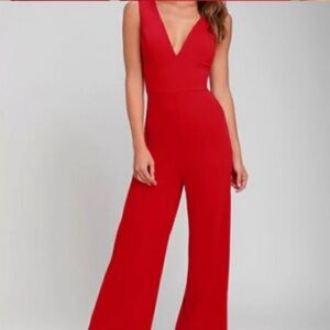 Crystal Sky Red Sleeveless Jumpsuit